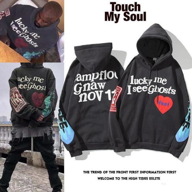 

21ss KANYE WEST Graffiti Printed Cotton Hooded Sweater Men And Women High Street Jacket Autumn Plush su_news, Black