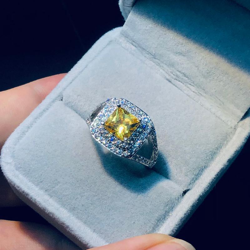 

Cluster Rings Luxury Ring With Yellow Stone Wedding Engagement For Women Zircon Silver Color Trend 2021 Jewelry Fashion Jewellry R499, Golden;silver