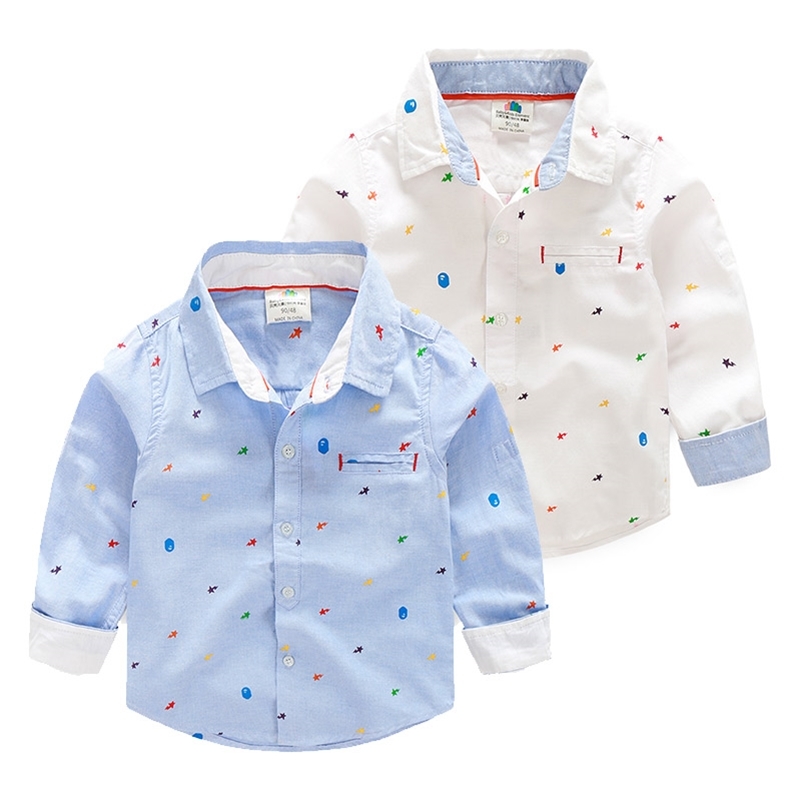 

Spring Autumn 8 9 10 Year 130 140 cm Casual Children Clothing Long Sleeve Star Print Pocket Shirts For Kids Baby Boys 210701, White