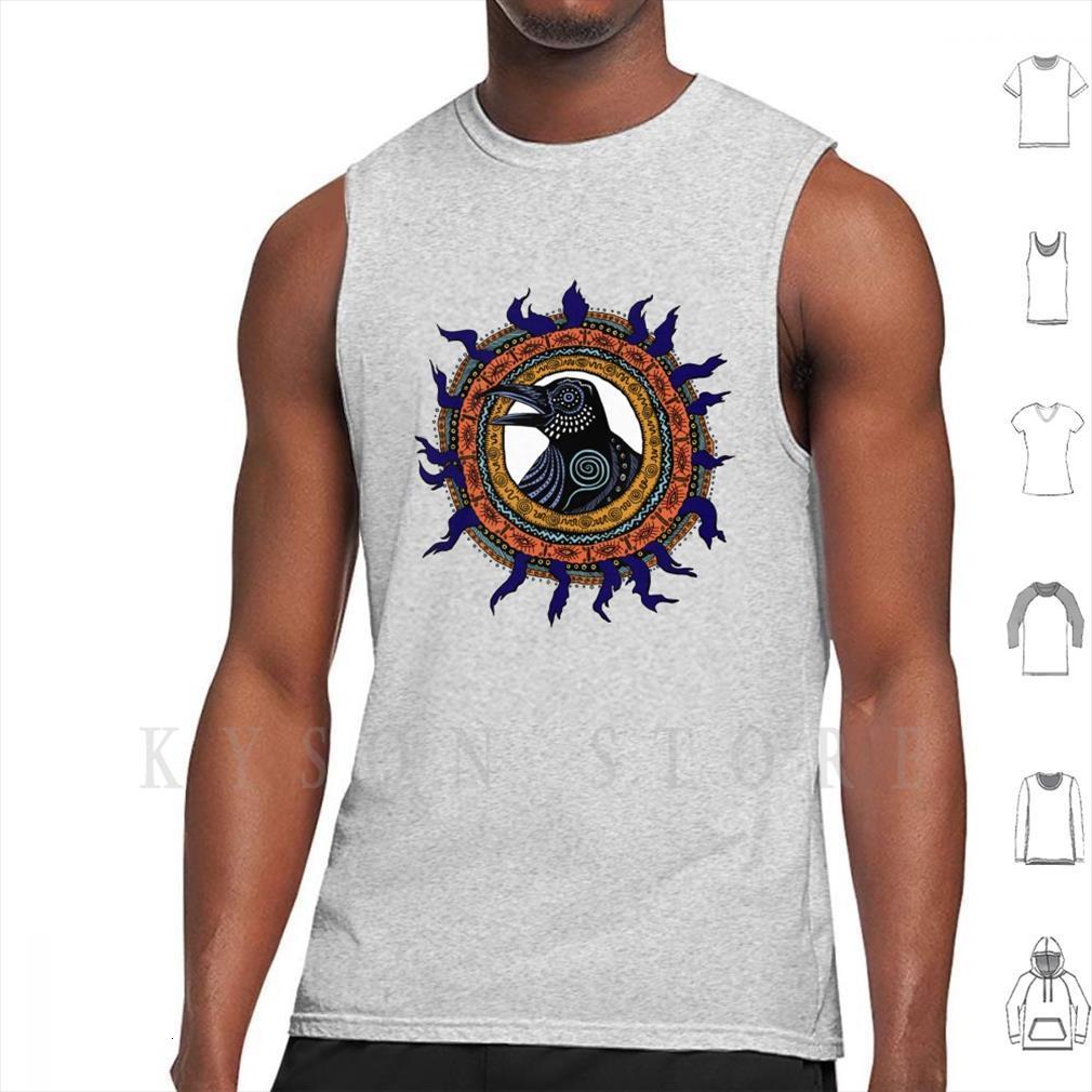 

crow 2 tank vest sleeveless bird ornament shaman spiritual tambourine ornamental totem hippie ethno boho ethnic, White;black