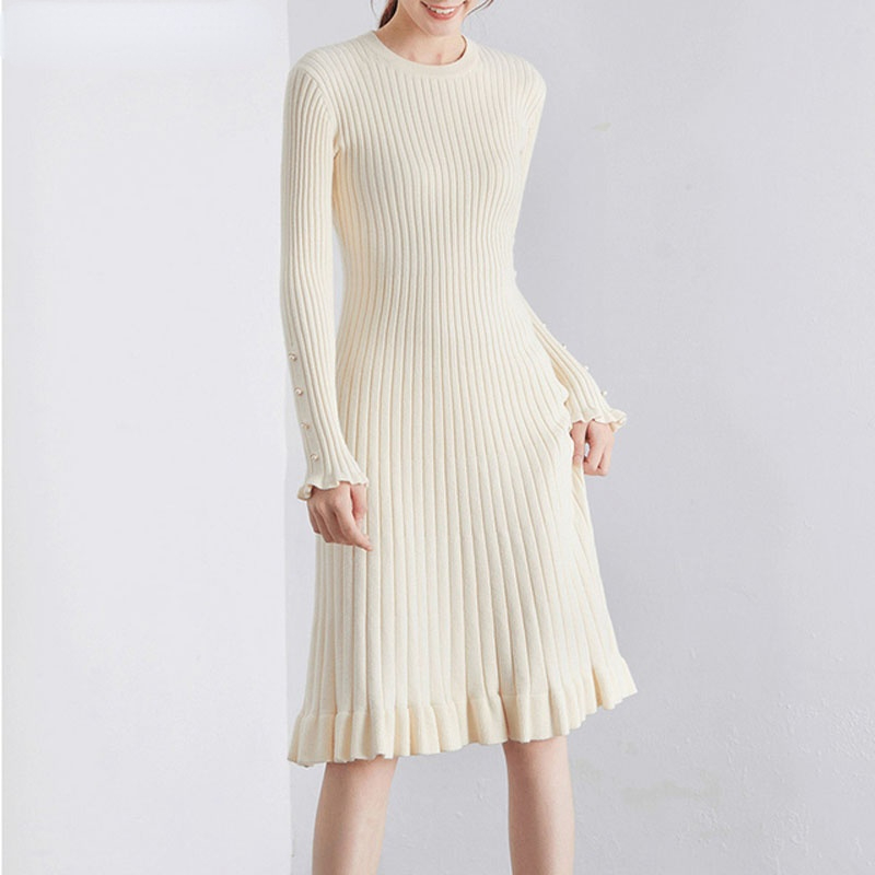 

2021 autumn winter thick Mermaid sweater dress elegant knit women slim midi Female chic dress, Black;gray