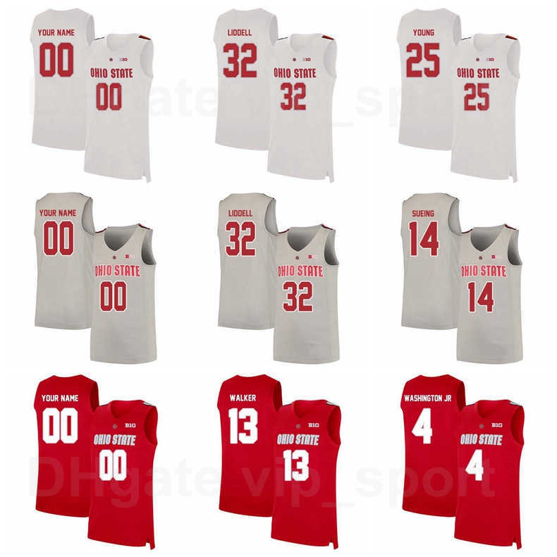 

University Ohio State Buckeyes College Basketball 32 EJ Liddell Jersey 13 CJ Walker 25 Kyle Young 4 Duane Washington Jr 14 Justice Sueing, Red