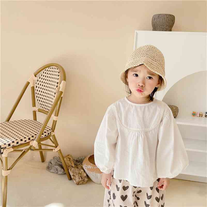 

Autumn girls cotton puff sleeve loose blouses Baby casual long Tops 210708, Purple