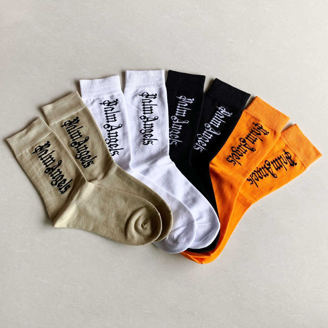 

palm letter casual Meichao cotton socks PA angel angels letter high street hip hop bear socks men and women, Black