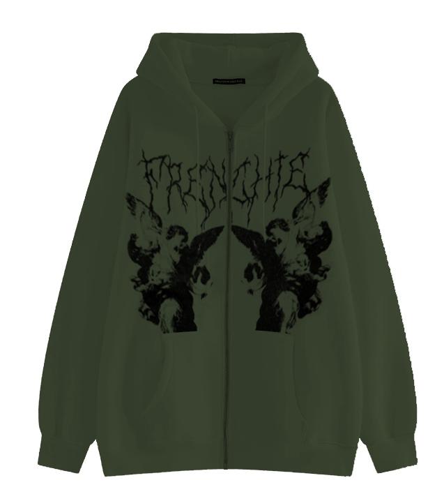 

Women's Hoodies & Sweatshirts Women Printed Sweatshirt,2021 Autumn Fashion Casual Loose Fit Long Sleeve Zip-up Pullover With Pockets Female, Black