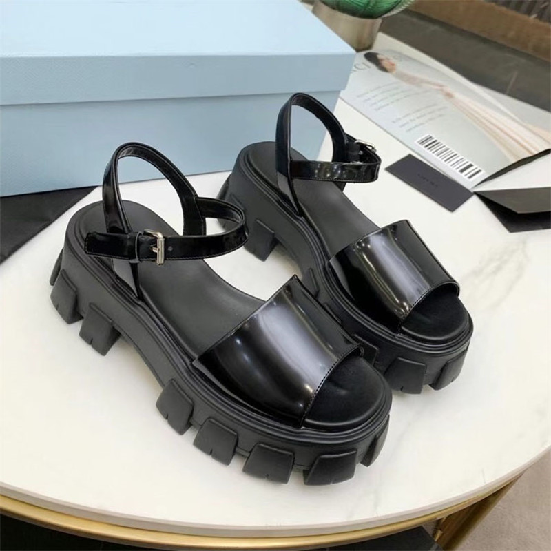 

2021 Latest Women Platform Sandals Canvas Open-toe Shoes Goth Velcro Flat Designer Sandal Cloudbust Thunder Patent Leather Cross Slippers, Black
