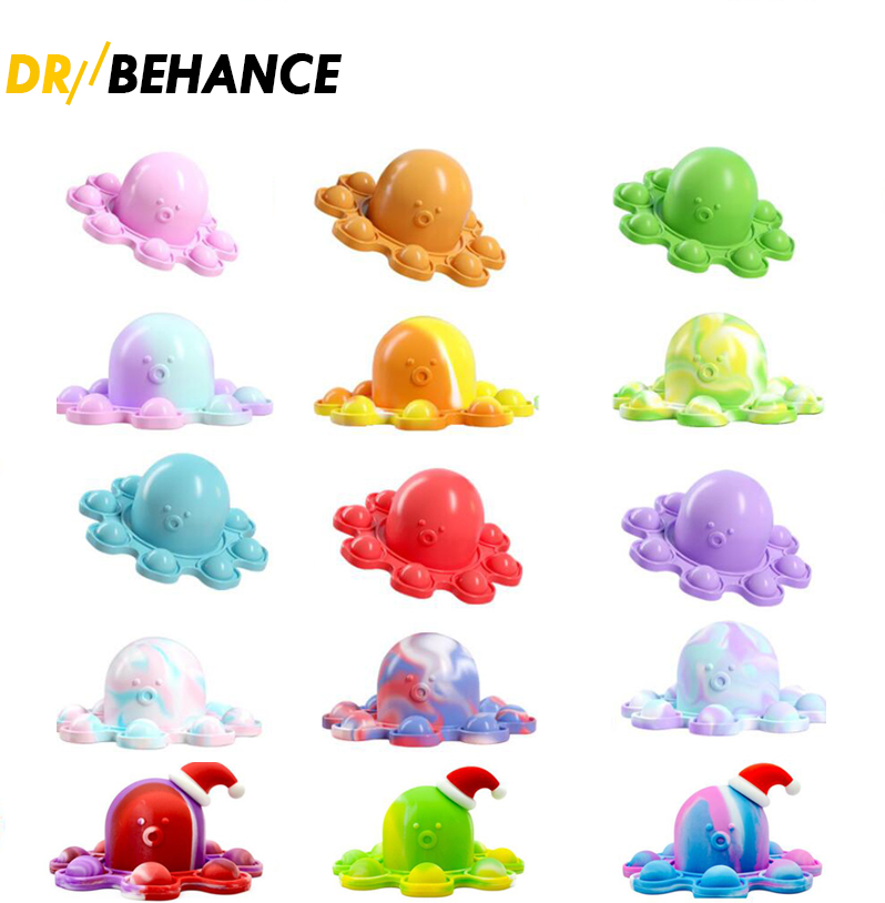 

2021 Toy Original Fidget Funny Rainbow Overturned Octopus Expression Flip Doll Silicone Decompression Pendant Toys 6 Color