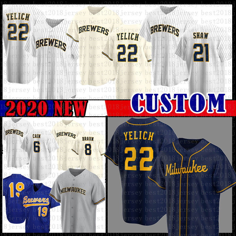 

22 Christian Yelich Daniel Vogelbach Baseball Jersey Milwaukee Robin Yount Lorenzo Cain Ryan Braun Eric Thames Keon Broxton Narvaez Brewers, 2021 jersey