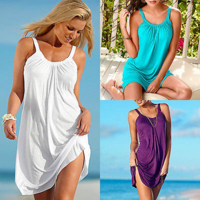 

women dress ladies sleeveless beach sundress party casual mini sleeveless swimwear, Black;gray