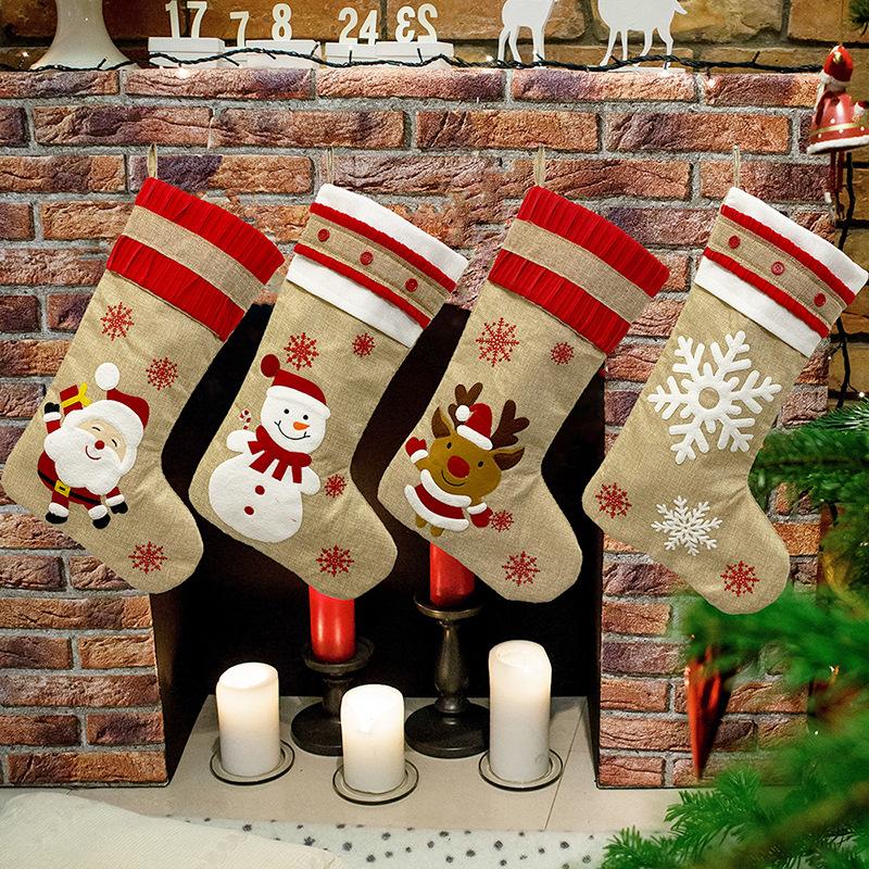 

Christmas Decorations 20pcs Big Stockings Burlap Canvas Santa Snowman Reindeer Cuff Family Pack Gift Bags Xmas Holiday Party Decor