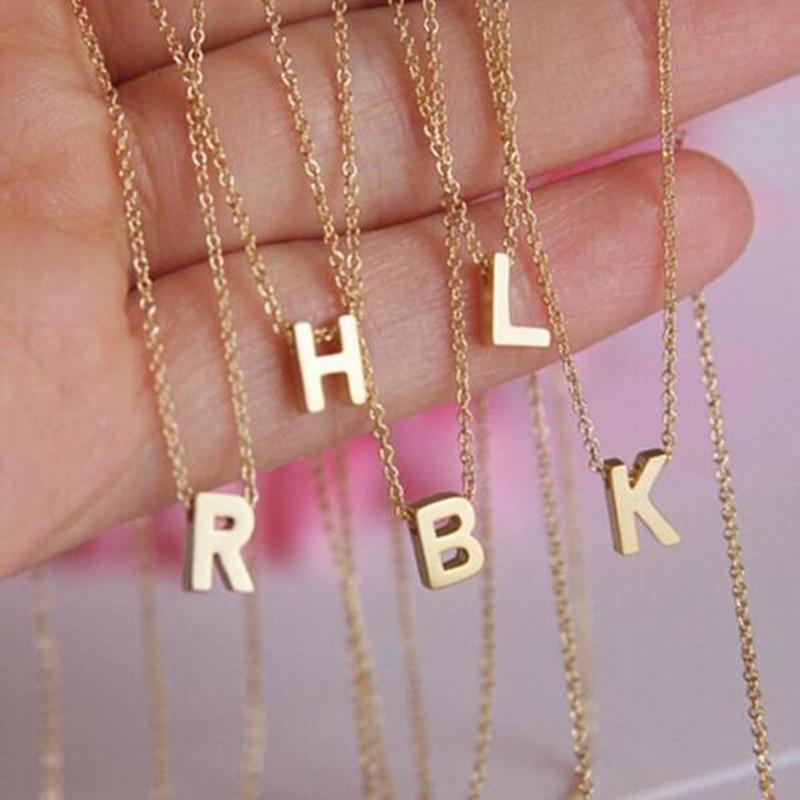 

Chains S-RTB Simple Gold Plated A-Z Letter Pendant Chain Stainless Steel Name Initials Perforated Necklace Men Women Jewelry Gifts, Silver
