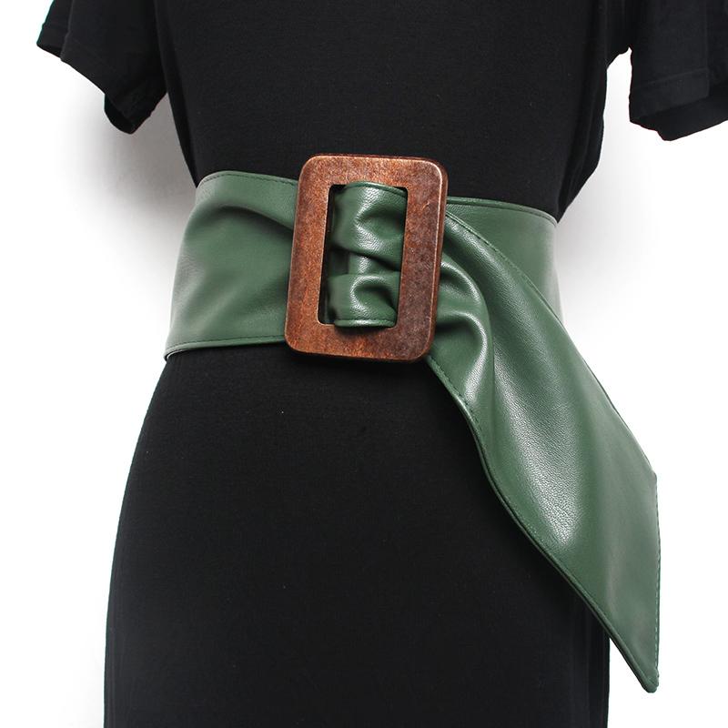 

Belts Women Fashion Wide Belt Big Square Wood Buckle And Soft PU Leather Waist Corset Vintage Waistband For Shirts Dress Sweater, Black