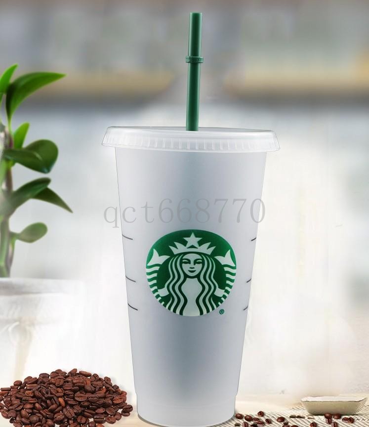 

24oz Tumblers Plastic Drinking Juice Cup With Lip And Straw Magic Coffee Mug Costom Starbucks Transparent, White