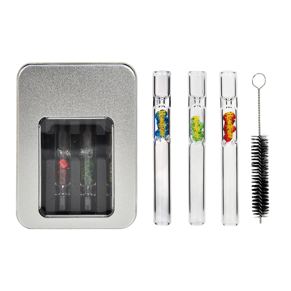 

3PCS Per Set Glass Smoking Pipe Glass Cigarette One Hitter Pipe Box Packaging Wit Cleaning Brushes Mix Color