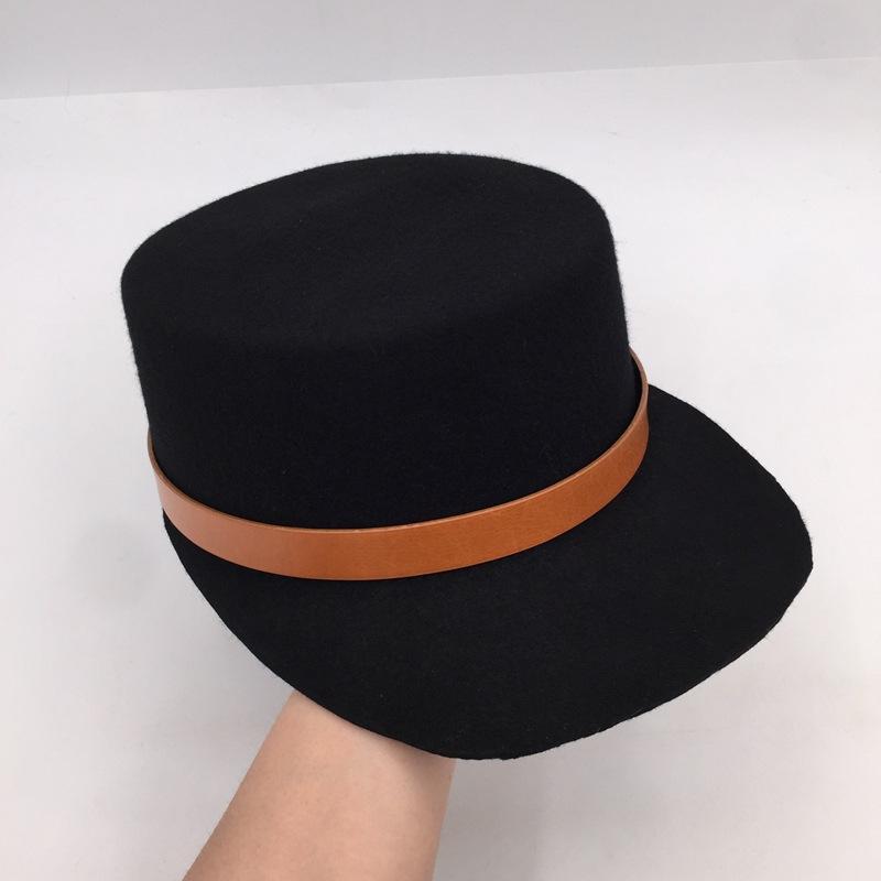 

Berets 202111-nao-belt Autumn Winter Japan Style Black Wool Felt Leisure Octagonal Hat Men Women Visors Cap