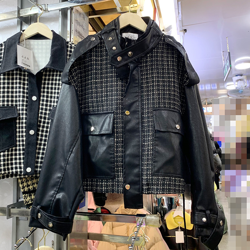 

Women's Jackets Autumn Korean style women's fashions long sleeve patchwork pu pocket short female jacket a4395 9ZWE, 1# shoe box