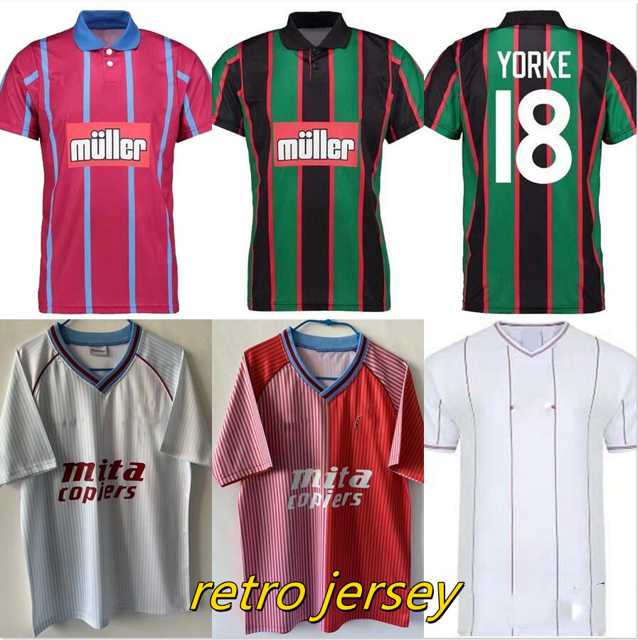 

Villa EHIOGU retro soccer jerseys 1980 81 82 88 93 94 95 Aston McGrath Houghton RICHARDSON SAUNDERS YORKE ATKINSON classic vintage football shirts, 1988