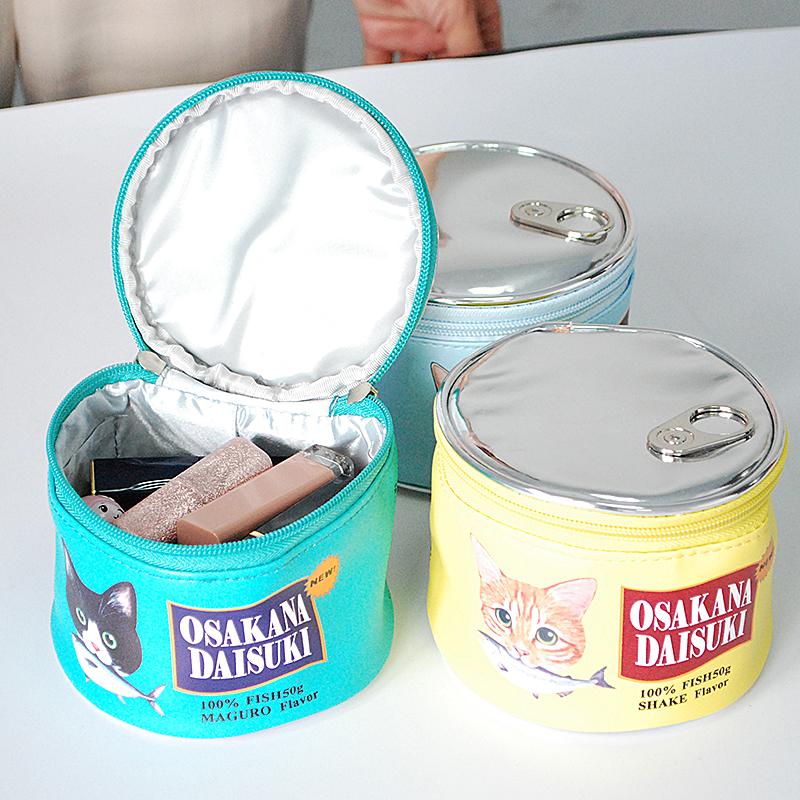

Storage Bags Cat Food Pattern Can Bag Cosmetic Creative Cylinder Organizer Toiletries Makeup Kit Pouch Package Accessories