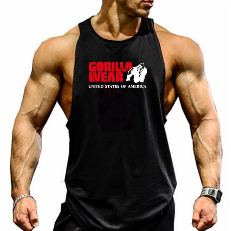 

stylish cotton mens sleeveless muscle gorilla letter printed tank bodybuilding workout fitness vest, White;black