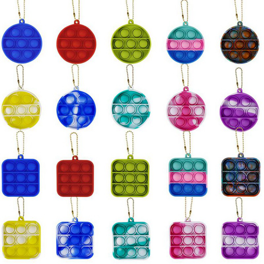 

Simple Dimple Keychain Push Bubble Pop Fidget Toys key chain Anti Stress Decompression Bubble Board Key Ring Party Favor CYZ3046