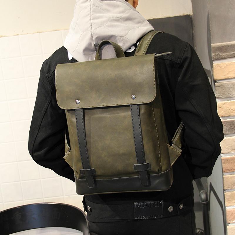 

Backpack LEBSGE Fashion Men's Crazy Horse PU Leather Trend Student Bag Travel Shoulder Street, Green