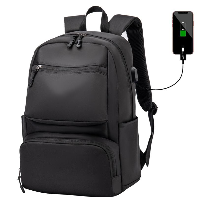 

Backpack USB Cable Waterproof Oxford Zipper Large Capacity 17-inch Laptop Bags For Unisex School Bag Travel Work Casual Rucksack, Black