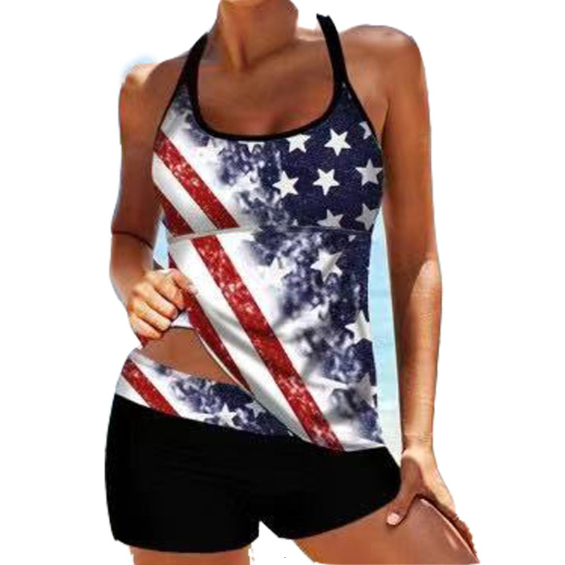 Female Split 2021 Sexy Slim Figure Printed Red Star Bikini Swimsuit-image-678649374