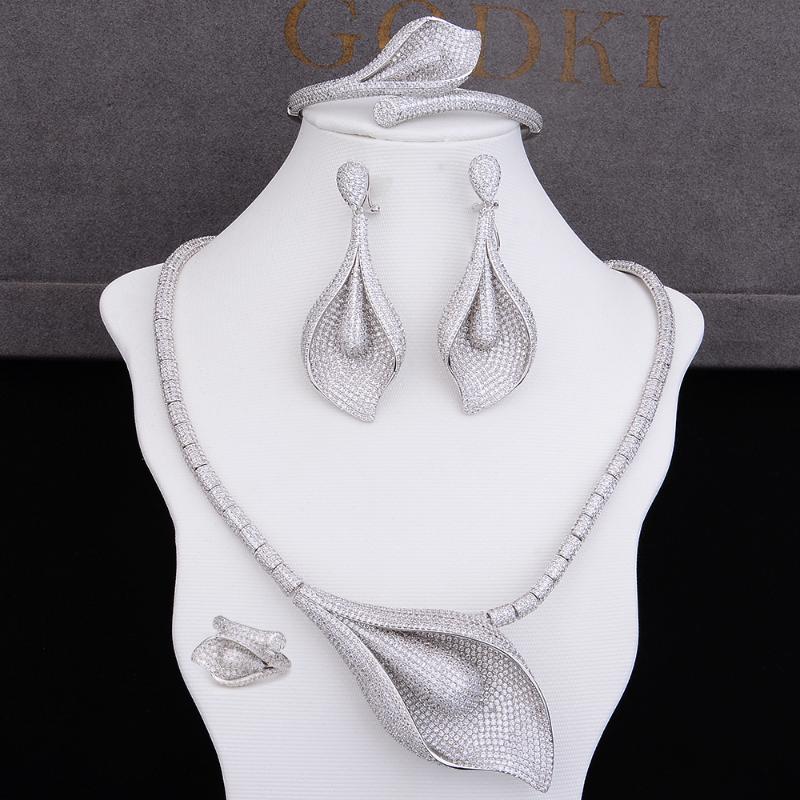 

Earrings & Necklace GODKI Luxury FlowerDrop 4PC Nigerian Chokers Jewelry Sets For Women Wedding Zircon Crystal CZ Bridal Beads, As pic