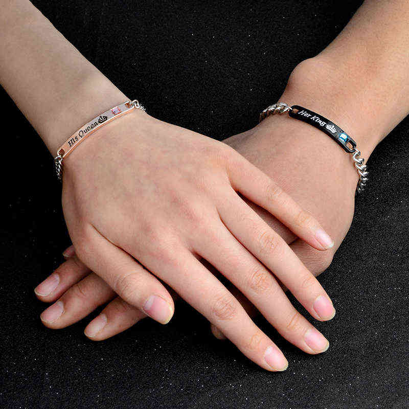 

Jewelry Couple Bracelet Lettering His Queen and Her King Crown Headdress with Rhinestone Ladies
