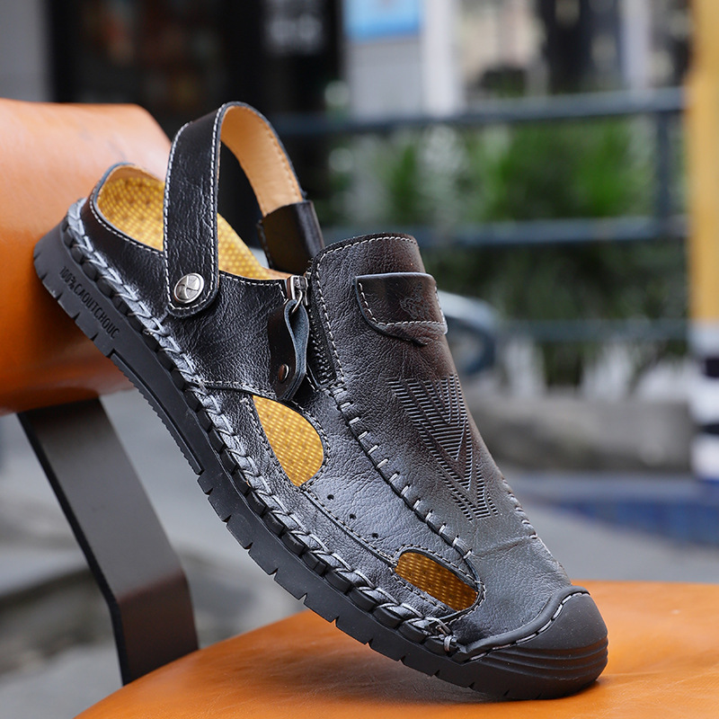 

Slippers Large size sandals men's fashion summer soft sole dual purpose casual Baotou beach shoes QUFP, 1# shoe box