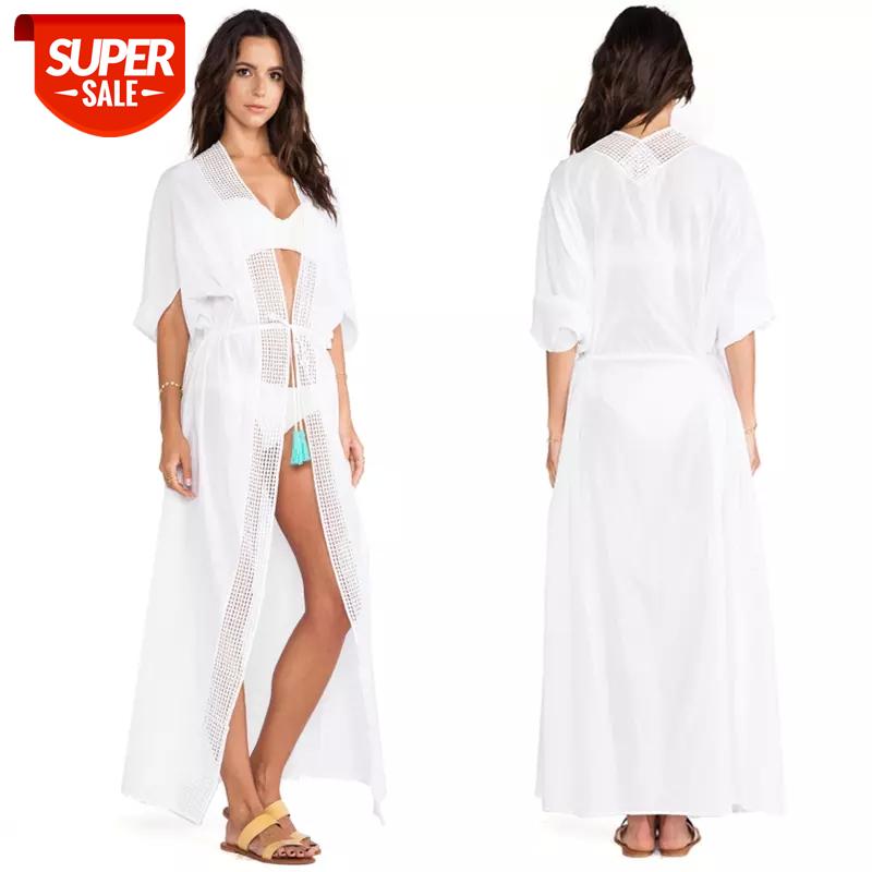 

2020 Bikini Cover-ups White Cotton Tunic Women Plus Size Beach Wear Elegant Long Kimono Cardigan Sarongs Swimsuit Cover Up Q1075 #NU7h, Black;gray