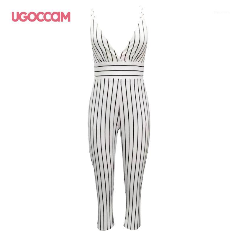 

Women Jumpsuit Sexy Deep V-Neck Sling Vintage Stripe Sleeveless Long Pants Trouser One Piece Outfit Wome Clothes Women's Jumpsuits & Rompers, As pic