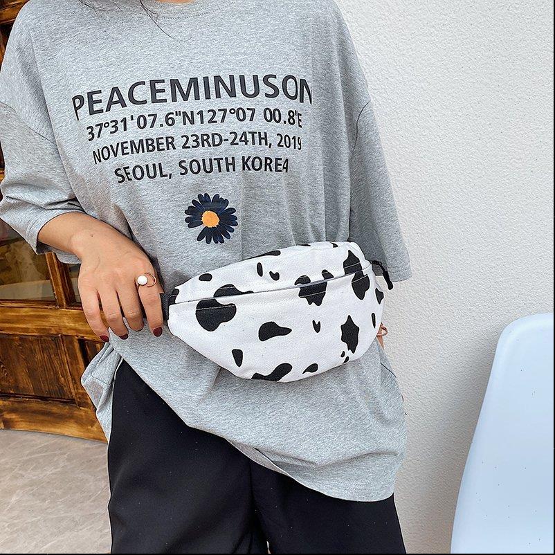 

cow print canvas belt fashion waist bags fanny pack banana hip purse shoulder chest pocket