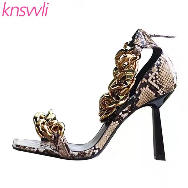 

Metal Chain Gladiator Sandals Woman Summer Runway Party Shoes Women Sexy High Heels Designer Sandalias Mujer Dress, Black