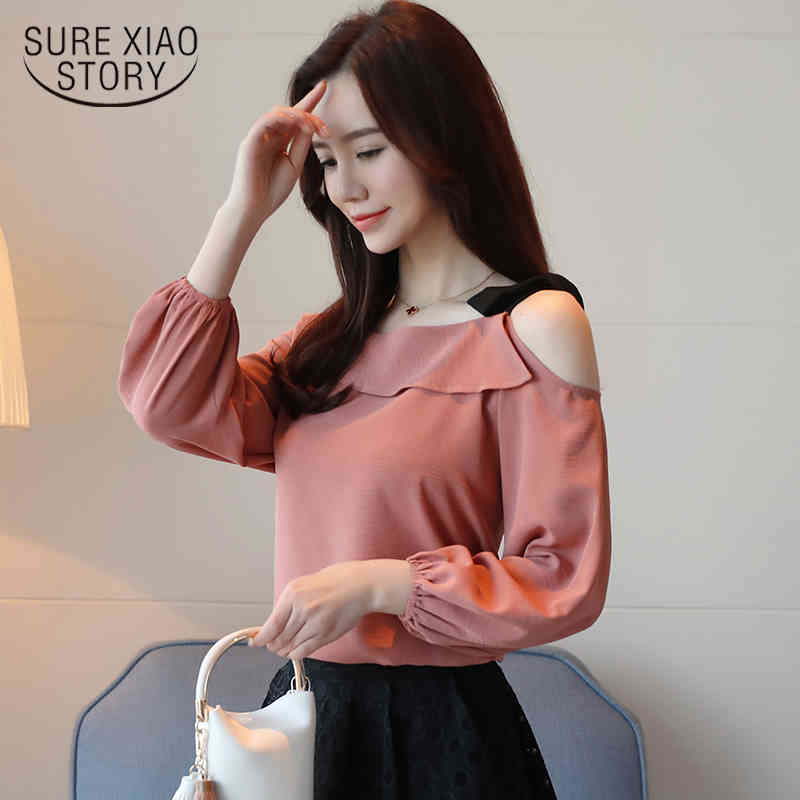 

arrived spring blouse women long sleeve shirt female chiffon fashion sexy bottoming D436 30 210521, White