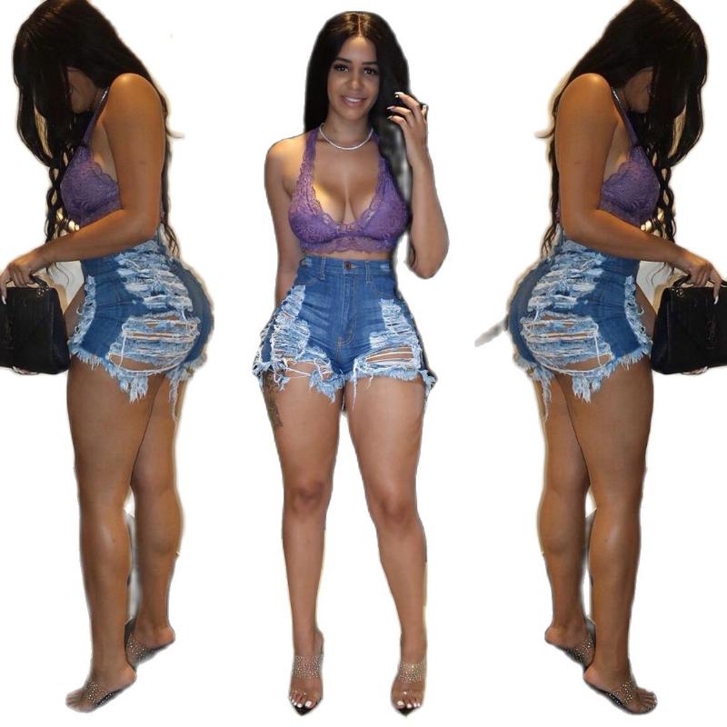 

Plus Size 2xl 3xl Summer Women Sexy Ripped Hole Denim Jeans High Waist Shorts Pole Dance Women, Pt7103-01