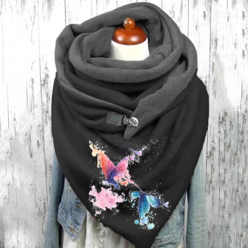 

Scarves Winter Women Scarf Butterfly Printing Button Soft Neck Wrap Warm Shawl Multi-purpose Outdoor Dustproof