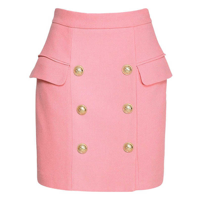 

HIGH QUALITY est Designer Fashion Women' Lion Buttons Embellished Pique Mini Skirt 210526, Pink