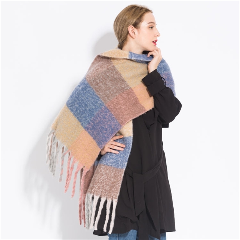 

New Fashion autumn and Winter female imitation cashmere Plaid Scarf tassel knitted wool scarf