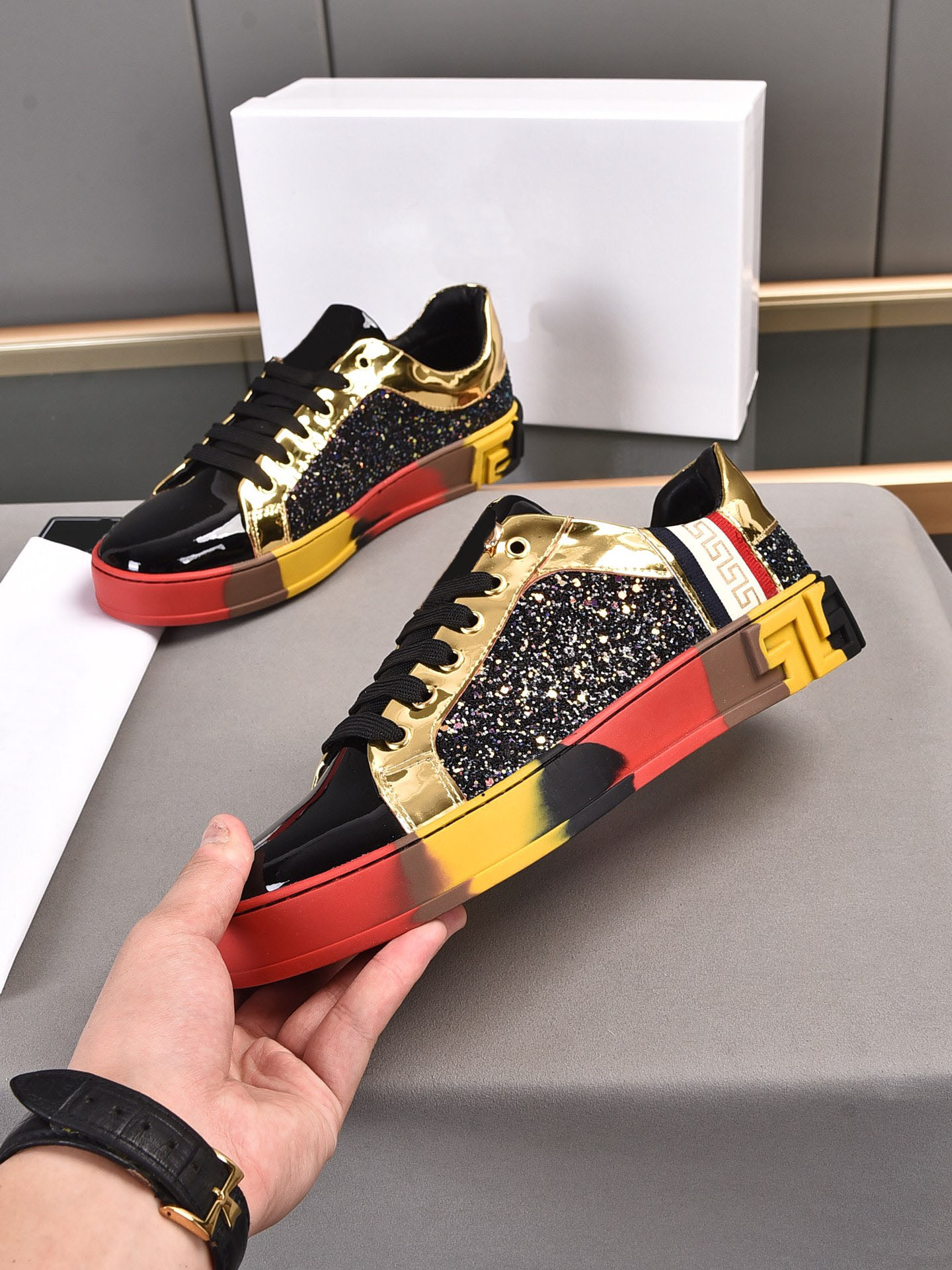

[With box] designer fashion men's shoes, ladies classic thick-soled casual shoe, sequin stitching sneakers, luxury casuals shoess for men and women, Customize