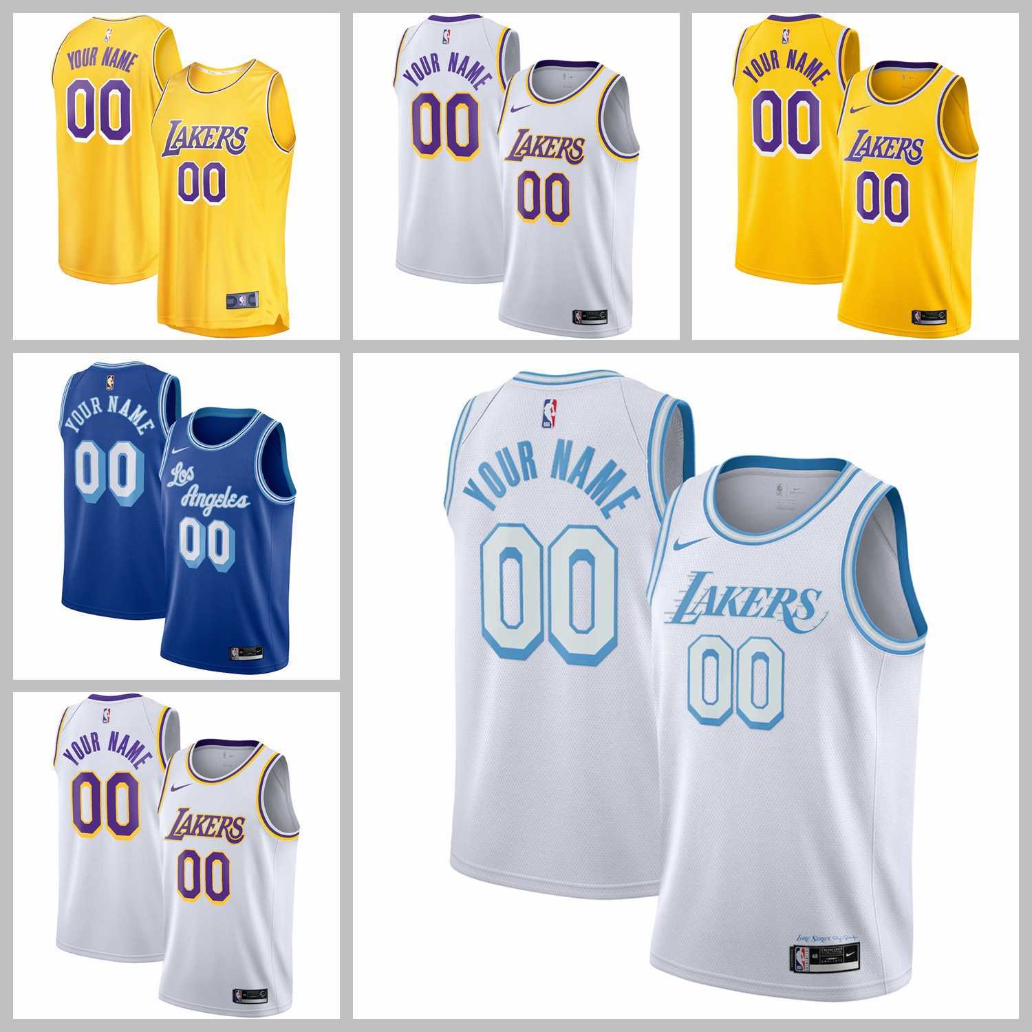 

2021 Basketball Team Jerseys Los Angeles Lakers Jersey LeBron James Anthony Davis Kobe Bryant Yellow White Blue Color Stitched Size S-XXXL M, Black;red