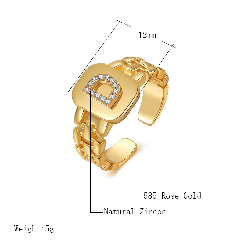 Compra Anillo Inicial De Color Dorado De Moda Para Mujeres Niña AAA +  Zirconia Cúbica CUBICA A Z Reloj De Reloj De Reloj Plaza De La Letra De La  Joyería Femenina Abierta