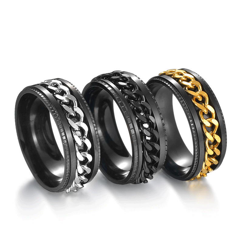 

High Quality Colorful Plated Stainless Steel Rotatable Band Ring Spinner Chain Punk Jewelry for Men Women Couples Party Gift