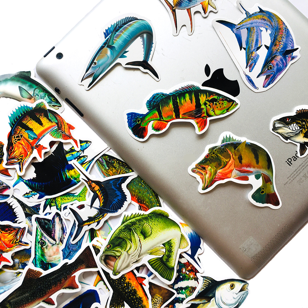 

50Pcs Outdoor Fishing Stickers Non-random Car Bike Luggage Sticker Laptop Skateboard Motor Water Bottle Snowboard wall Decal Kids Gifts, Multi-color