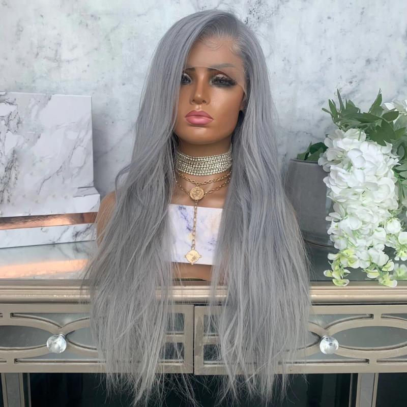 

Lace Wigs Grey Blonde Colored Silky Straight 200% Density Human Hair Transparent Front Wig PrePlucked Brazilian Remy Glueless, 13x4 lace front wig