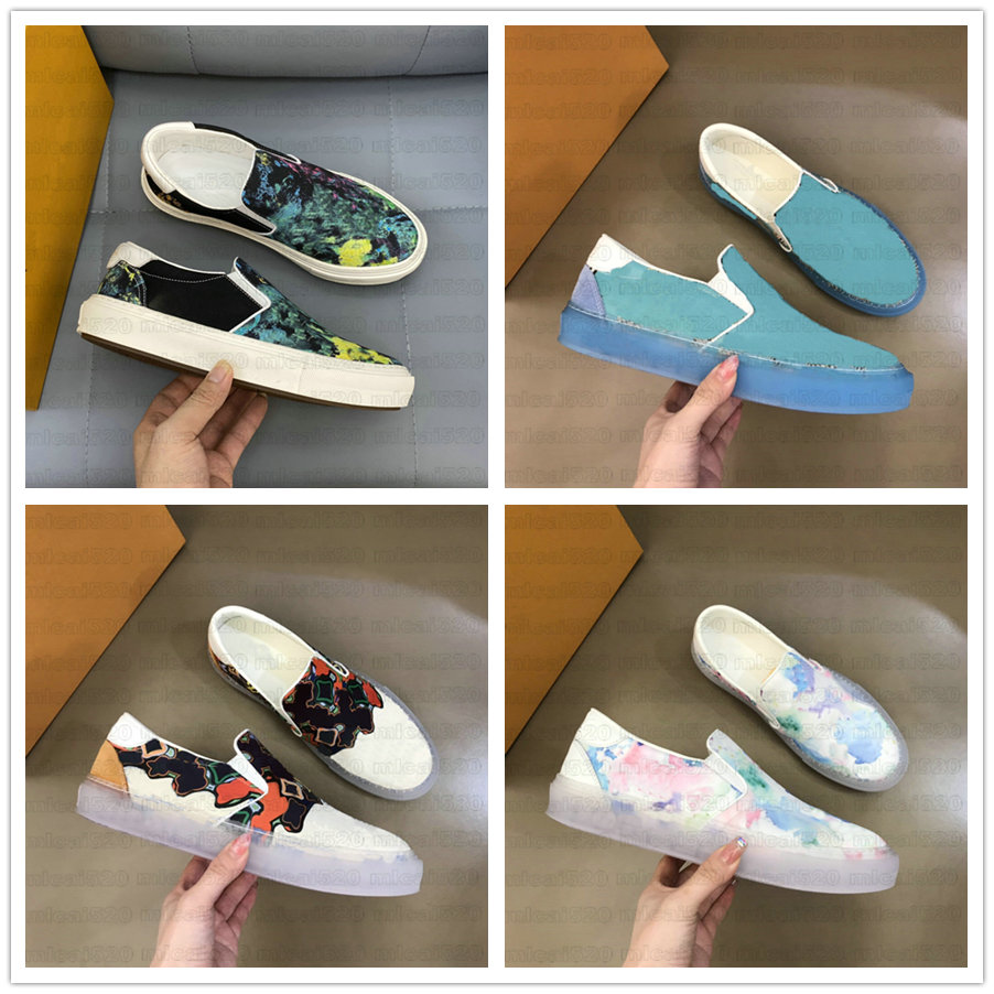 

2021SS Ollie Slip-on Trainers Multi Skate Shoe Men Designer Sneaker Watercolor Monograms Flower Canvas Leather Rubber outsole