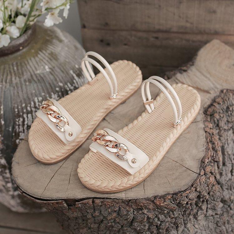 

Slippers Sandals Women Summer Fashion 2021 House For All-match Comfortable British Style Open Toe Sandal, White