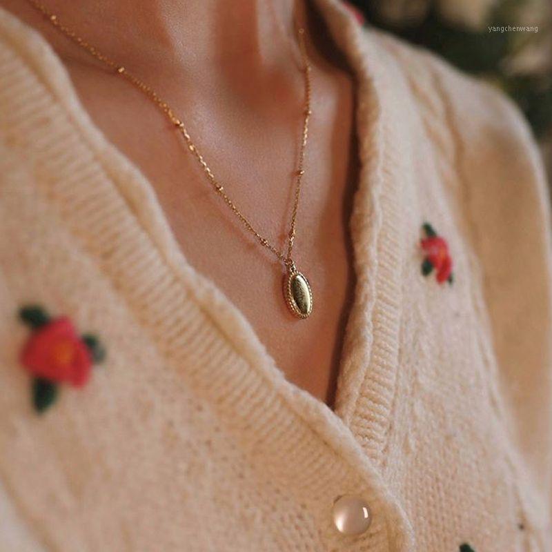

Mirror Necklace Female Non-Mainstream Design Oval Pendant French Elegant Simple Small Round Clavicle Chain Chains