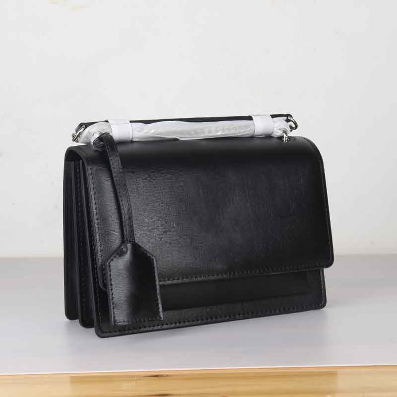 

Women designer Shoulder Bag High Quality Genuine leather Handbag fashion silver lady chain Purses Bronze Style pocket wallet, Black- silver