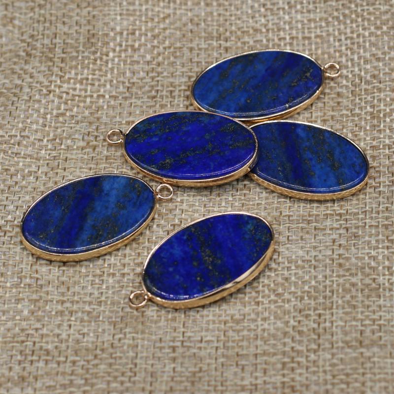 

Charms Natural Stone Pendants Oval Shape Charm Gold-plated Lapis Lazuli For Necklace Earrings Jewelry Gifts Making Accessories, Bronze;silver